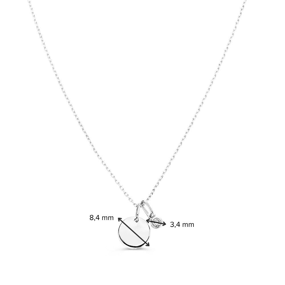 Collier met graveerplaatje + witte diamant hanger 0,05 crt. witgoud