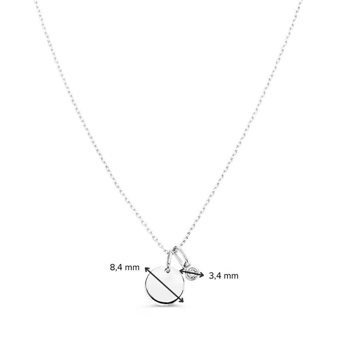 Collier met graveerplaatje + witte diamant hanger 0,05 crt. witgoud