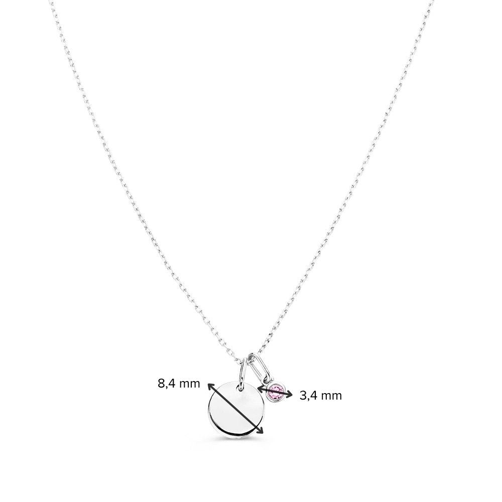 Collier met graveerplaatje + roze diamant hanger 0,05 crt. witgoud